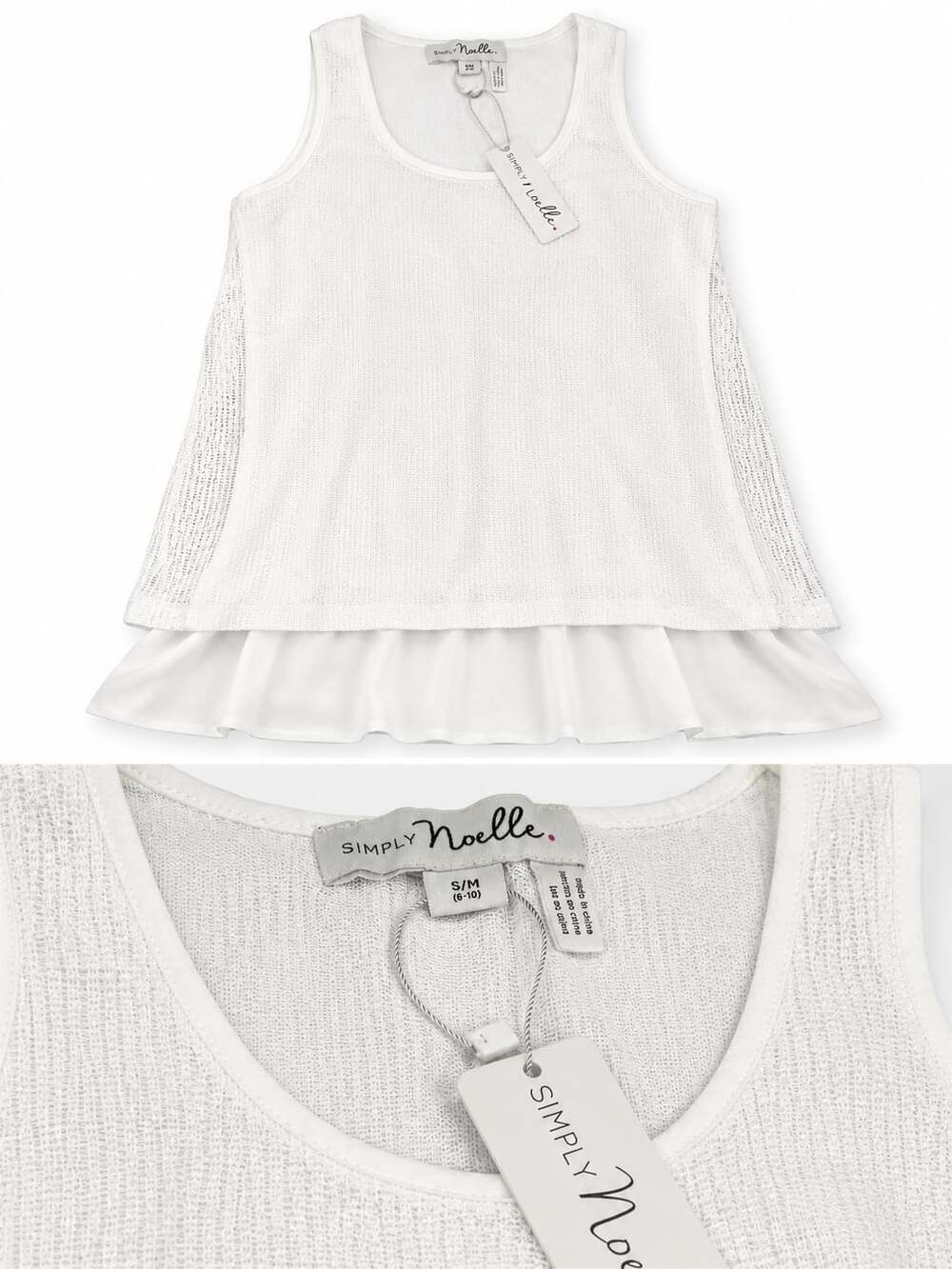 Simply Noelle Women's White Sleeveless Knit Tank Top with Ruffle Hem
